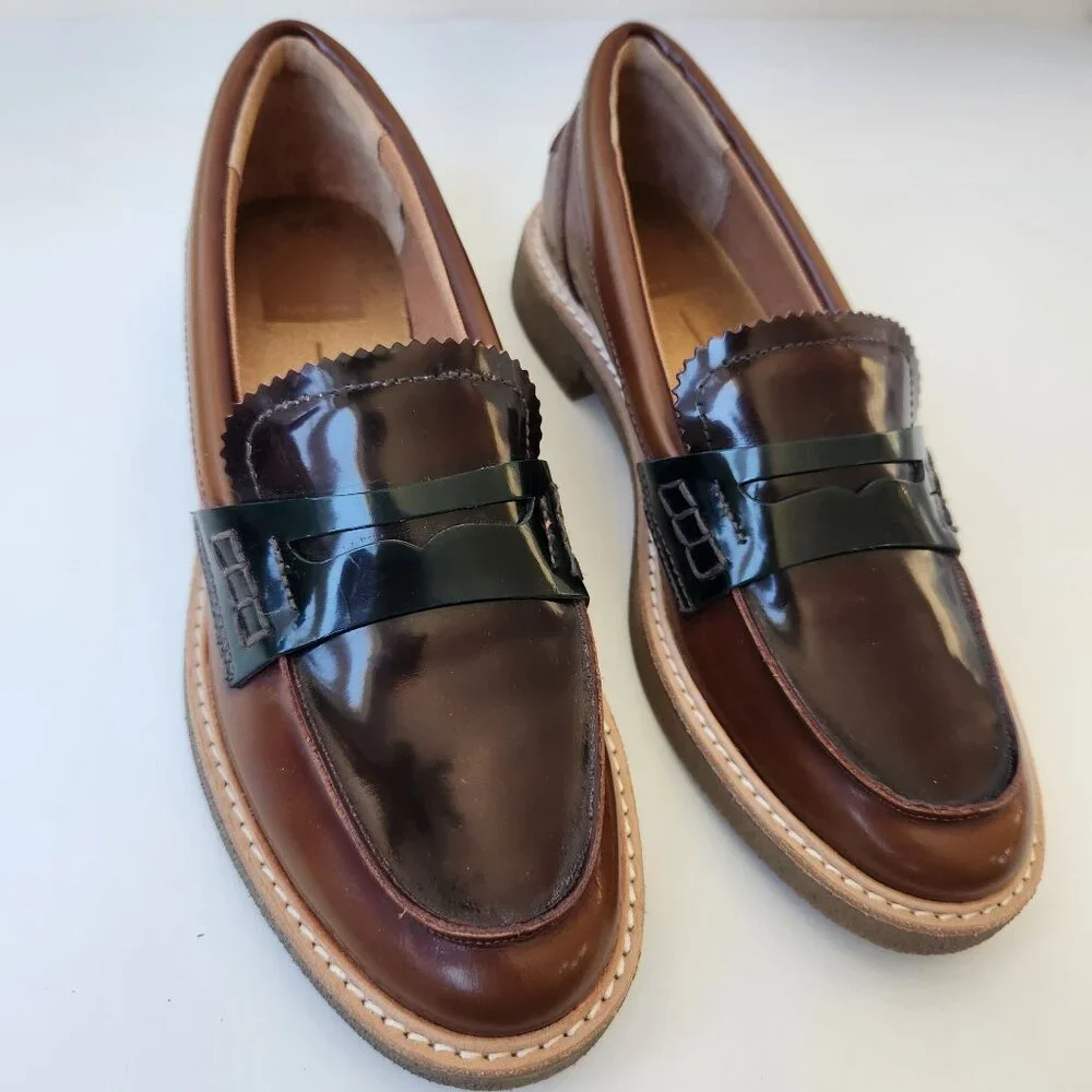 Dolce Vita Arabel Loafers Flat Brown Black Patent Leather Slip-On Shoes Preppy - Picture 3 of 11